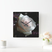 白いバラ スクエア壁時計 (ホーム)