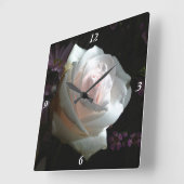 白いバラ スクエア壁時計 (傾斜)