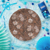 白いバラ、セピア、ビンテージ レトロ フラワーパターン ペーパープレート (パーティー)