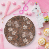 白いバラ、セピア、ビンテージ レトロ フラワーパターン ペーパープレート (パーティー)