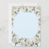 白いバラ ピンクの花と緑の結婚式招待状 (裏面)