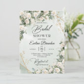 白いバラ ユーカリ グリーン ゴールド 招待状 (スタンド正面)