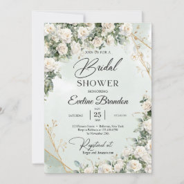 白いバラ ユーカリ グリーン ゴールド 招待状