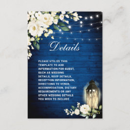 白いバラ ロイヤルブルーの木製ランタン 詳細 エンクロージャーカード