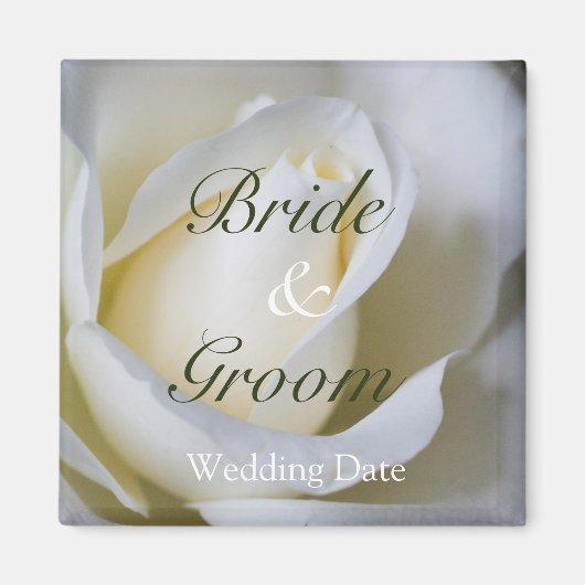 白いバラ・日付マグネットの保存 マグネット (正面)