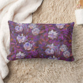 "白いバラ、紫の葉花"、美しい花 ランバークッション (ブランケット)