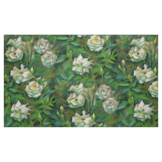 "白いバラ、緑の葉"、美しい花 ファブリック (ファットクウォーター)