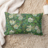 "白いバラ、緑の葉"、美しい花 ランバークッション (ブランケット)