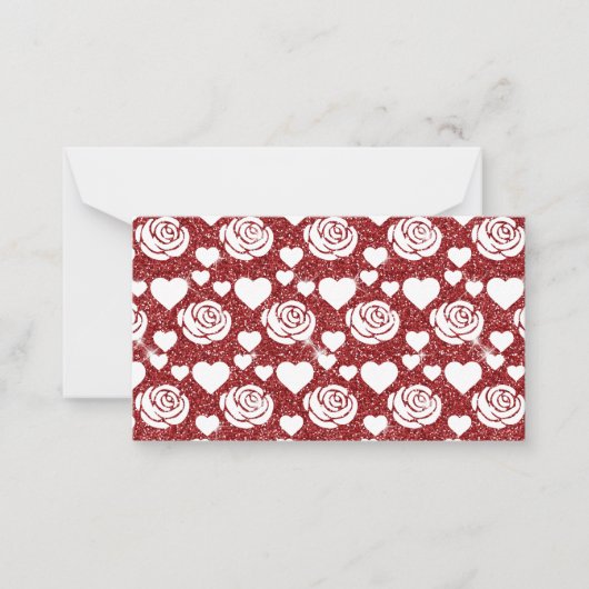 白いバラ 赤いグリッター 花 恋人たち フラワーズ ノートカード (正面)