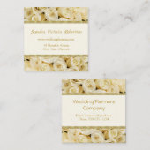 白いバラ、金ゴールドのボーダーウェディングプランナー スクエア名刺 (正面/裏面)