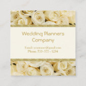 白いバラ、金ゴールドのボーダーウェディングプランナー スクエア名刺 (裏面)