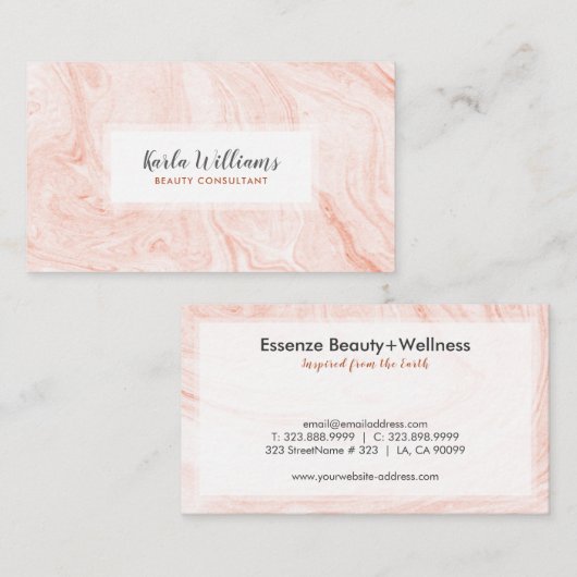 白いバラ – 金ゴールド大理石の渦巻き 名刺 (正面/裏面)