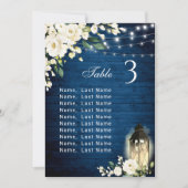 白いバラ 青い木のランタン 結婚式 テーブル番号 招待状 (正面)