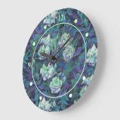 「白いバラ、青い葉」、美しい花 ラージ壁時計 (傾斜)