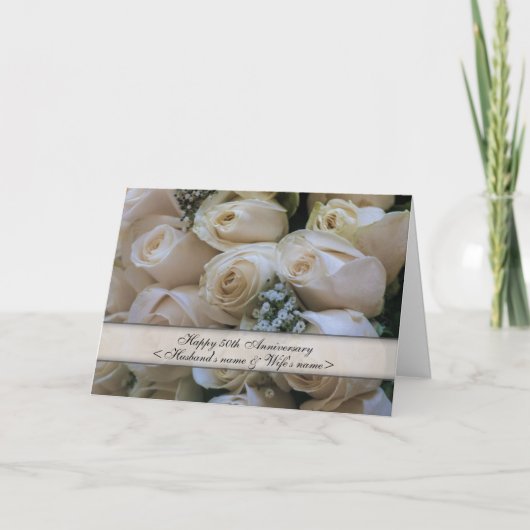 白いバラ <50th> 結婚記念日 カード (正面)