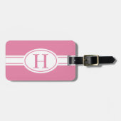 白いバンドと楕円形のシールドとあなたのモノグラム ラゲッジタグ (正面横)