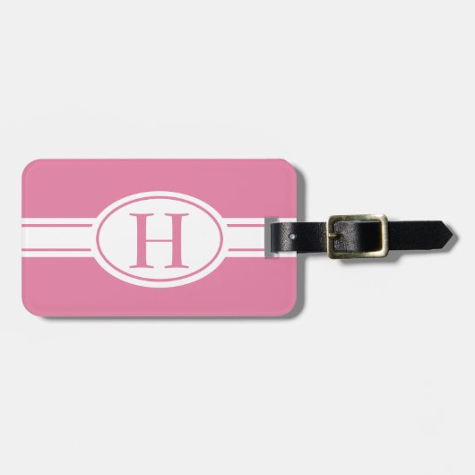 白いバンドと楕円形のシールドとあなたのモノグラム ラゲッジタグ (正面横)