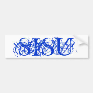 白いバンパーステッカーのSISUの抽象的で青い文字 バンパーステッカー