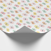 白いパステルカラーの可愛いバターリー ラッピングペーパー (角)