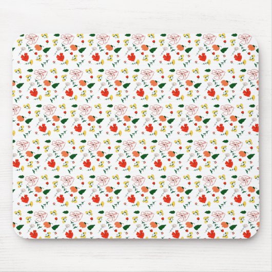 白いパターンのフローラの花のマウスパッド マウスパッド (正面)