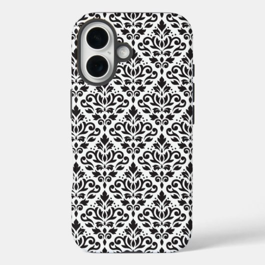 白いパターン上にダマスク黒をスクロール Case-Mate iPhoneケース (裏面)