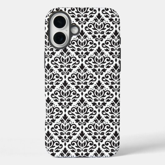 白いパターン上にダマスク黒をスクロール Case-Mate iPhoneケース (裏面)