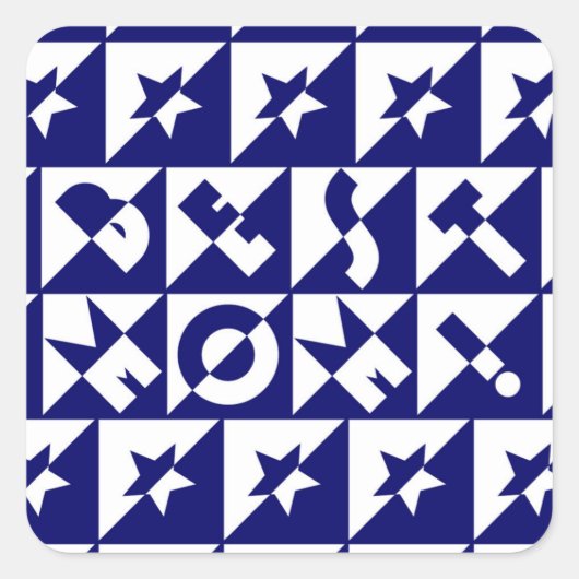 白いパタ最高のーンと星のステッカー付きママーブルー スクエアシール (正面)