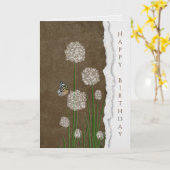 白いパフの花の蝶 カード (黄色い花)