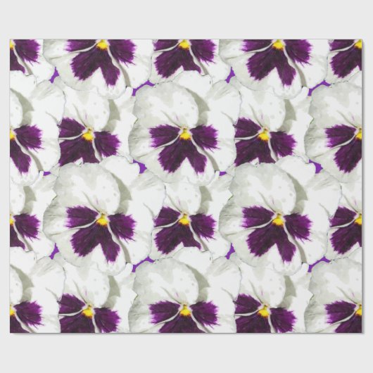 白いパンジーの美しい水彩色のコラージュ ラッピングペーパー (フラット)