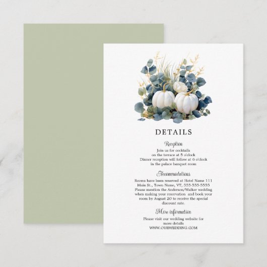 白いパンプキンとユーカリのディテールに恋して エンクロージャーカード (正面/裏面)