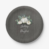 白いパンプキン ラスティック カントリー 秋にインスパイアされたもの ペーパープレート (正面)