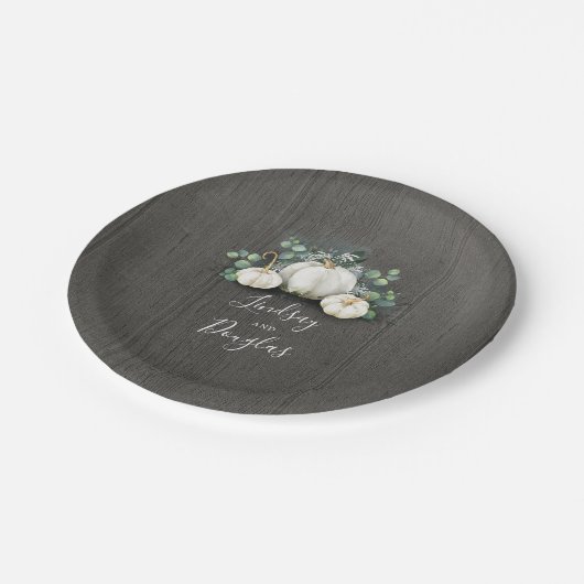 白いパンプキン ラスティック カントリー 秋にインスパイアされたもの ペーパープレート (アングル)