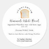 白いパン 水彩画のパン屋さんの材料 ラウンドシール (正面)