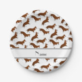 白いパーソナライズされたウェルシュコーギーにカーディガン・ドッグという名前を付ける ペーパープレート (正面)