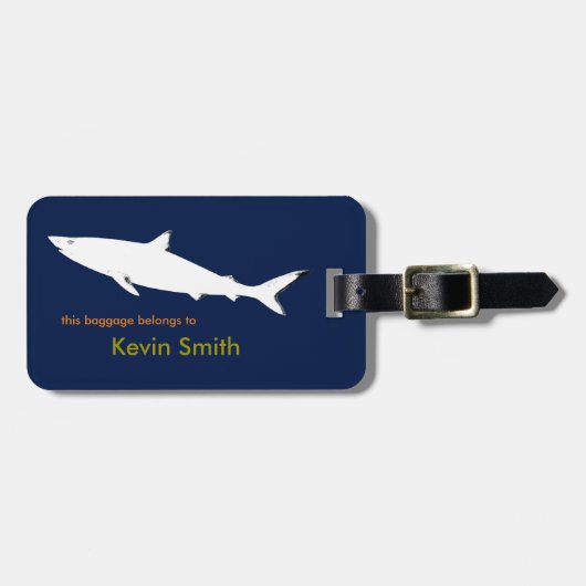白いパーソナライズされたサメを旅行する ラゲッジタグ (正面横)