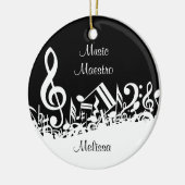 白いパーソナライズされたジャムリングされた楽譜（黒） セラミックオーナメント (左)