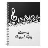 白いパーソナライズされたジャムリングされた楽譜（黒） ノートブック (正面)
