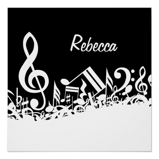 白いパーソナライズされたジャムリングされた楽譜(黒) ポスター (正面)