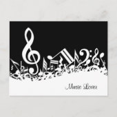白いパーソナライズされたジャムリングされた楽譜（黒） ポストカード (正面)