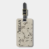 白いパーソナライズされたジャムリングされた楽譜（黒） ラゲッジタグ (正面縦)