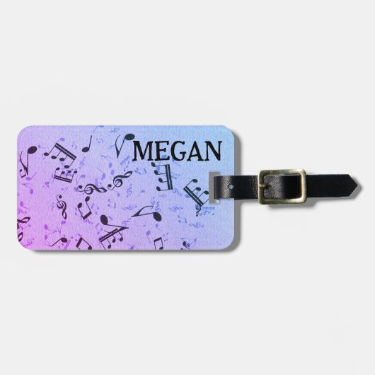 白いパーソナライズされたジャムリングされた楽譜（黒） ラゲッジタグ (正面横)