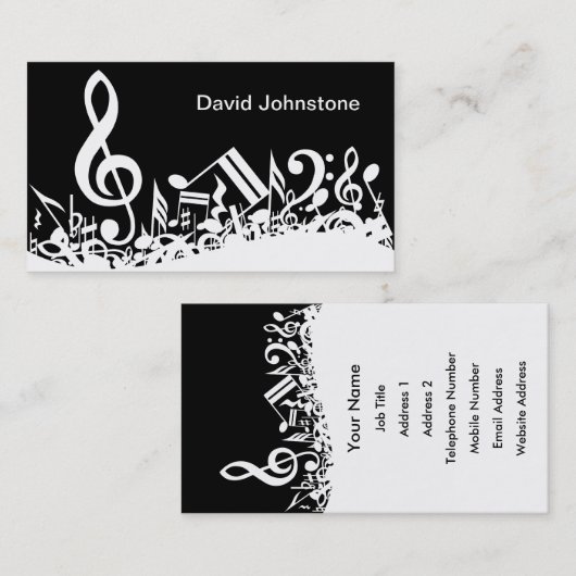 白いパーソナライズされたジャムリングされた楽譜(黒) 名刺 (正面/裏面)