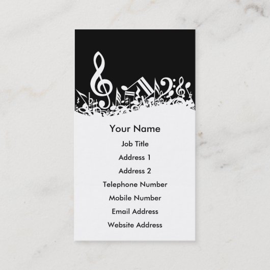 白いパーソナライズされたジャムリングされた楽譜(黒) 名刺 (裏面)