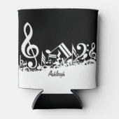 白いパーソナライズされたジャムリングされた楽譜(黒) 缶クーラー (正面)