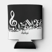 白いパーソナライズされたジャムリングされた楽譜(黒) 缶クーラー (裏面)