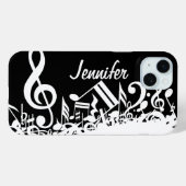 白いパーソナライズされたジャムリングされた楽譜(黒) Case-Mate iPhoneケース (裏面 (横))