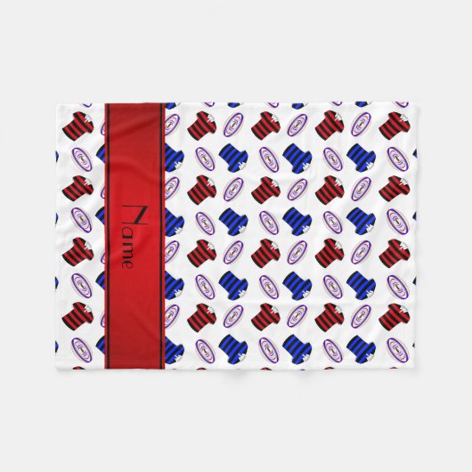 白いパーソナライズされたジャージーのラグビーボールの名前 フリースブランケット (正面(横))