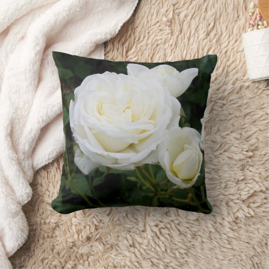 白いパーソナライズされたバラ写真ピロー庭師 クッション (ブランケット)