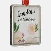 白いパーソナライズされたフローラの花(白) メタルオーナメント (右)