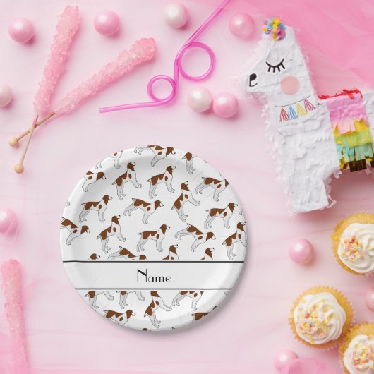 白いパーソナライズされたブリタニーのスパニエル犬犬の名前 ペーパープレート (パーティー)